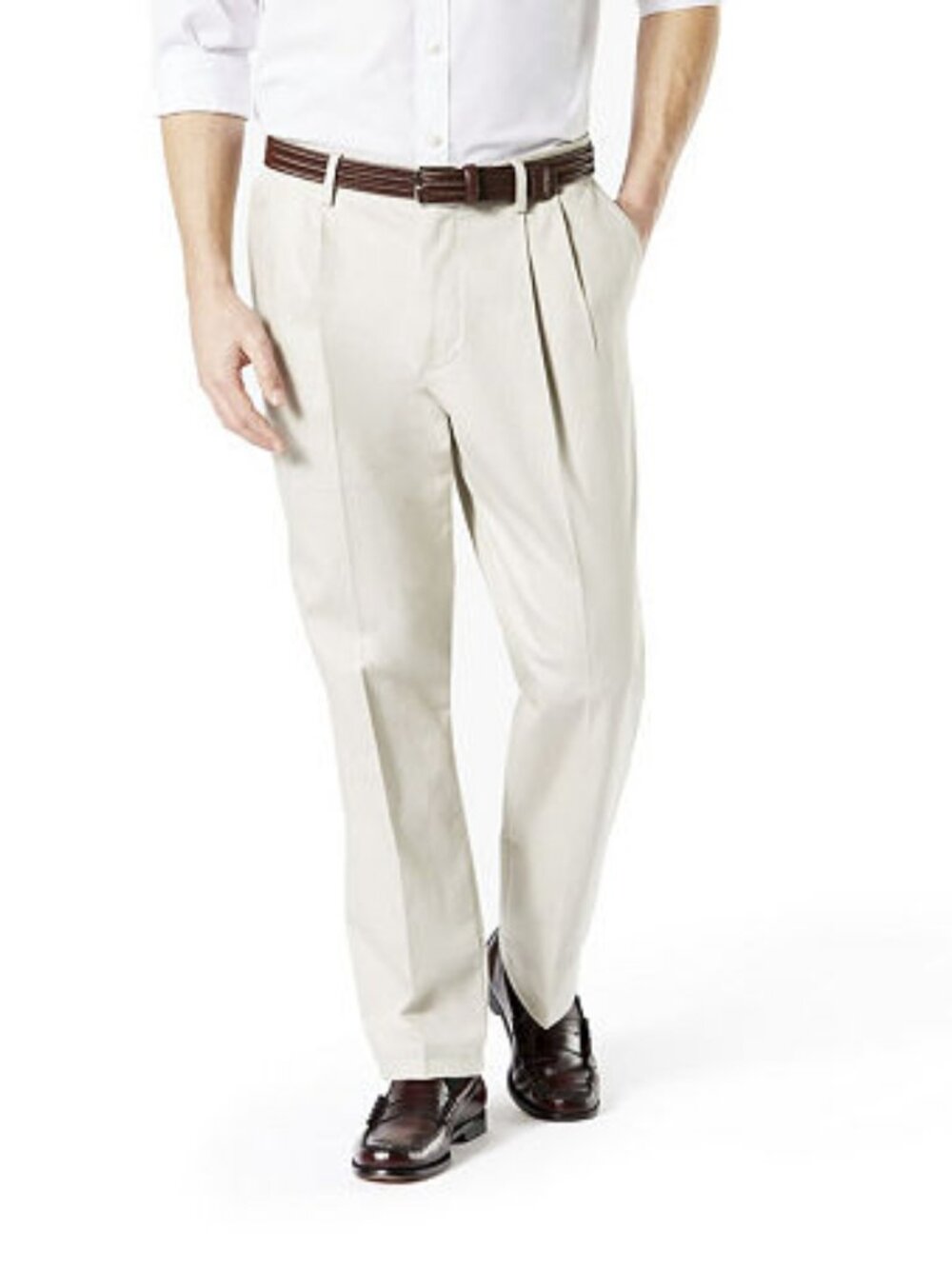 Dockers Signature Khaki Lux Cotton Stretch Mens Classic Fit Pleated Pant, NWT